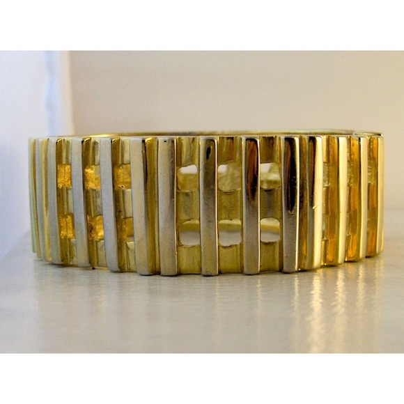 Vintage Lucien Piccard Clamper Bracelet Gold Plated Cuff , Signed - Picture 5 of 5